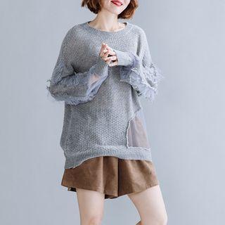 Chiffon Panel Plain Sweater