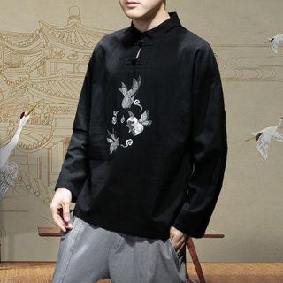 Cartoon Embroidered Frog Buttoned Shirt