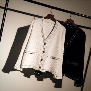 Faux Pearl Contrast Trim Cardigan