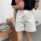 High Waist Washed Frayed Denim Shorts