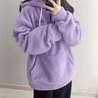Lettering Fleece Hoodie Lettering - Purple - One Size