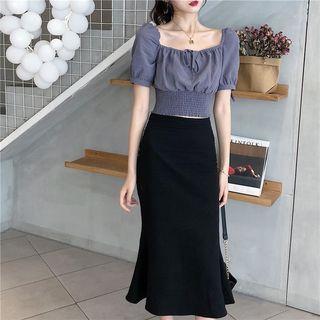 Short-sleeve Blouse / Mermaid Midi Skirt
