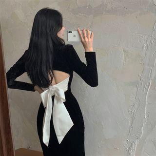 Tie-back Velvet Midi Dress