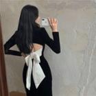 Tie-back Velvet Midi Dress