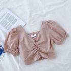 V-neck Frilled Puff-sleeve Blouse