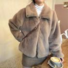 Collared Furry Jacket Brown - One Size