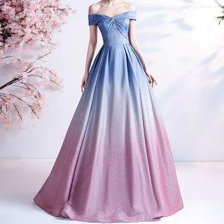 Off-shoulder Ombre A-line Evening Gown
