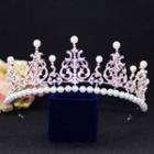 Wedding Faux Pearl Rhinestone Tiara White Gold - One Size