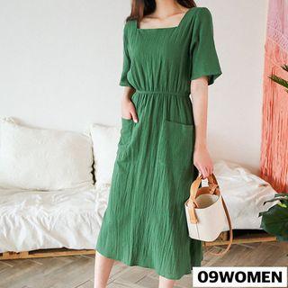 Plus Size Gathered-waist A-line Cotton Dress