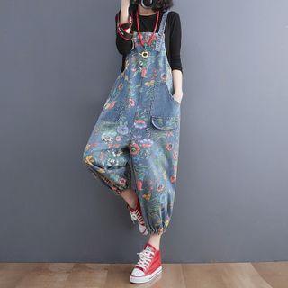 Floral Print Baggy Denim Dungaree Pants
