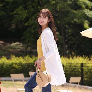Slit-hem Crochet-panel Cardigan