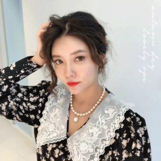 Lace-collar Floral Midi Dress