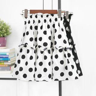 High-waist Dotted Ruffle Trim Skirt