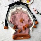 Scallop-edge Mock-neck Knit Top