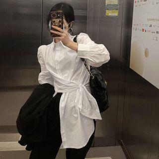 Plain Asymmetrical Shirt White - One Size