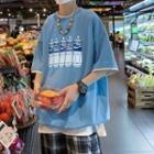 Mock Two-piece Short-sleeve Drink Print T-shirt