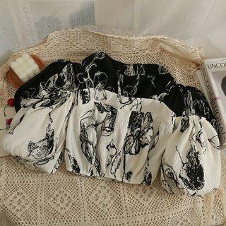 Off-shoulder Printed Loose Crop Top