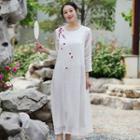 Floral Long-sleeve Midi Hanfu Dress
