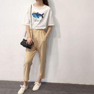 Shark Print Elbow Sleeve T-shirt