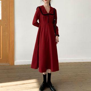 Contrast Trim Bow Accent A-line Dress