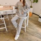 Set: Lettering Layered Pullover + Band-waist Pants