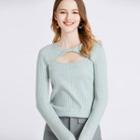 Long Sleeve Cut Out Ribbed Knit Top