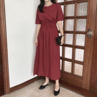 Band-waist Round-neck Dress