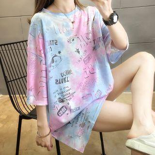 Oversize Elbow-sleeve Tie-dye Printed T-shirt