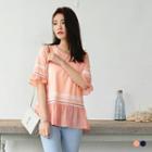 Lace Trimmed Wide Sleeve Chiffon Blouse