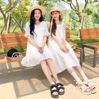 Beribboned Frilled Wide-collar Dress