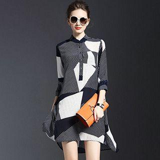Stripe 3/4-sleeve A-line Dress