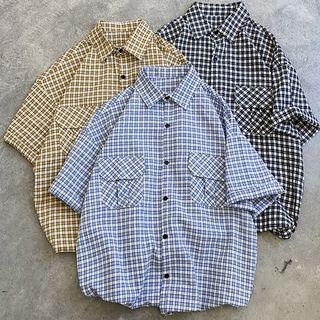Plaid Pocket Detail Short-sleeve Shirt