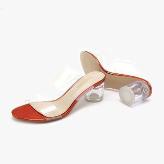 Pvc Panel Block-heel Slide Sandals