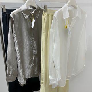 Plain Shirt Grayish Green - One Size