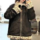 Reversible Leopard Print Fleece-lined Zip Jacket Black - One Size