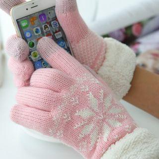 Snowflake Print Knit Gloves