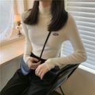 Logo Mock-turtleneck Rib Knit Top