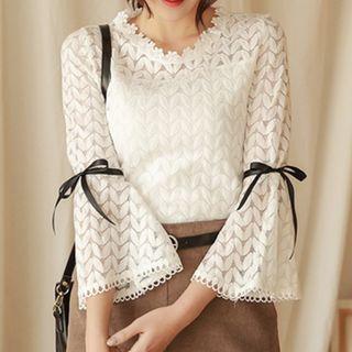 3/4-sleeve Ribbon Lace Top