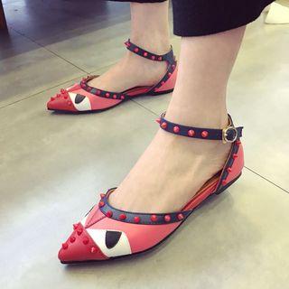 Studded Pointed Ankle Strap Sandals