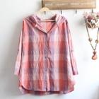 Hooded Check 3/4 Sleeve Shirt / Camisole Top / Hooded Check 3/4 Sleeve Shirt + Camisole Top