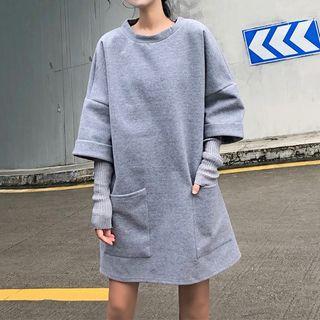 Mock Two-piece Long-sleeve Dress As Shown In Figure - One Size