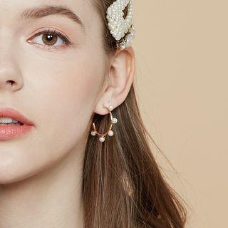 Faux-pearl Hoop Earrings (gold) One Size