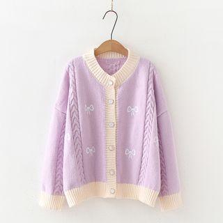 Color Block Bow Embroidered Cardigan