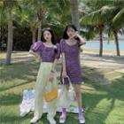 Balloon-sleeve Shirred Blouse / Mini A-line Dress
