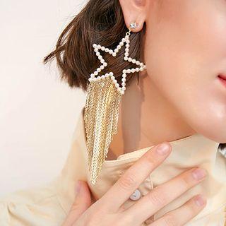 Alloy Star Tassel Dangle Earring 1 Pair - As Shown In Figure - One Size
