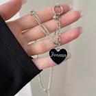 Heart Necklace 1 Pc - Black & Silver - One Size