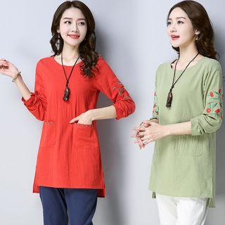 Long-sleeve Floral Embroidered T-shirt