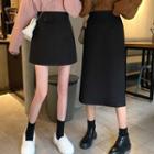 High-waist Plain Woolen A-line Mini Skirt / High-waist Plain Woolen Long Skirt