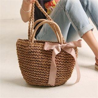Tie-strap Rattan Shoulder Bag