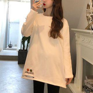 Long-sleeve Smiley Face Ripped T-shirt White - One Size